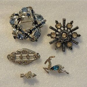 5 vintage brooches // Really old pins // missing stones